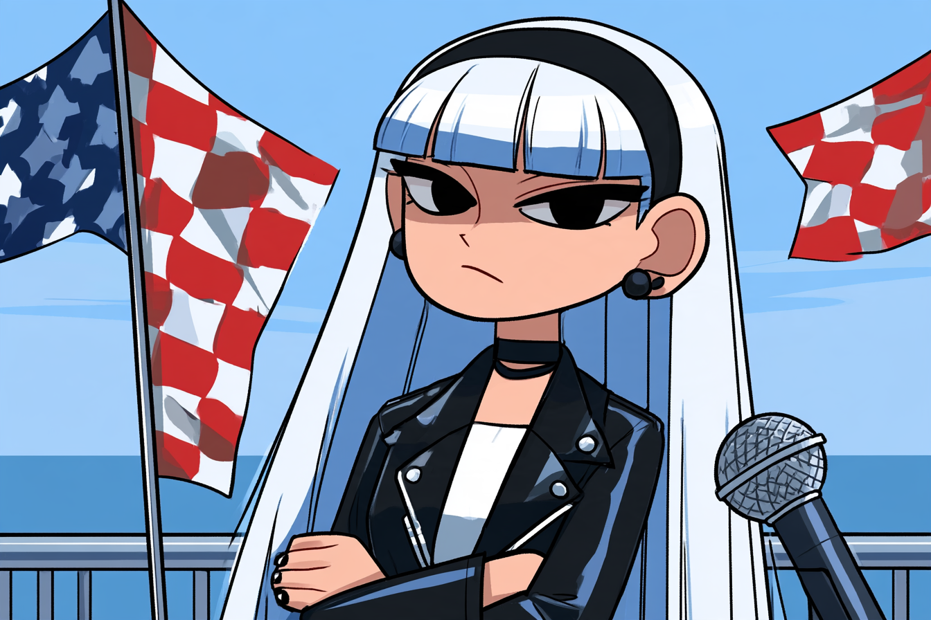 A cool, aloof white-haired girl by the seaside. - alternate