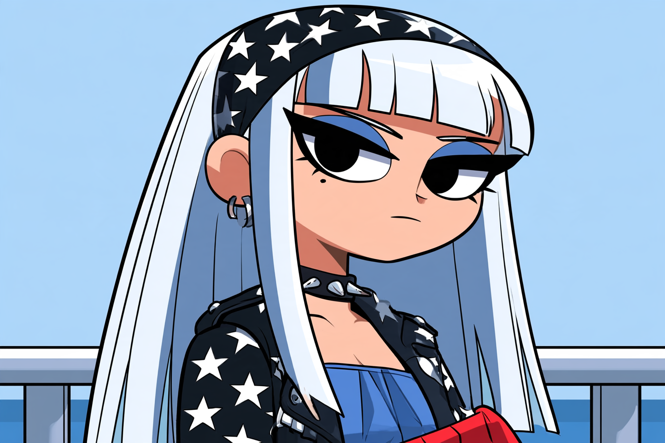 A cool, aloof white-haired girl by the seaside. - alternate
