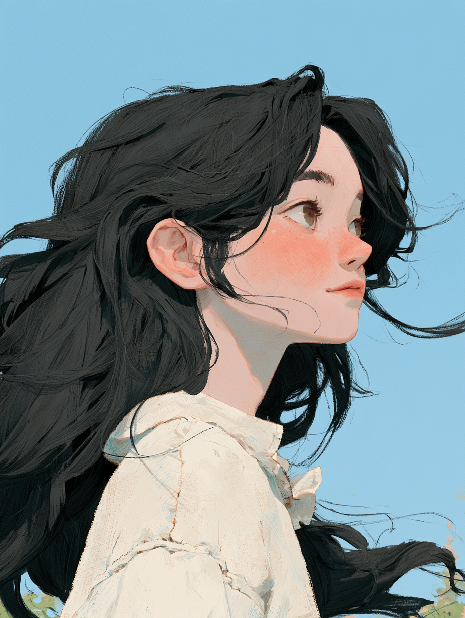 A beautiful anime girl with long flowing hair, delicate f...