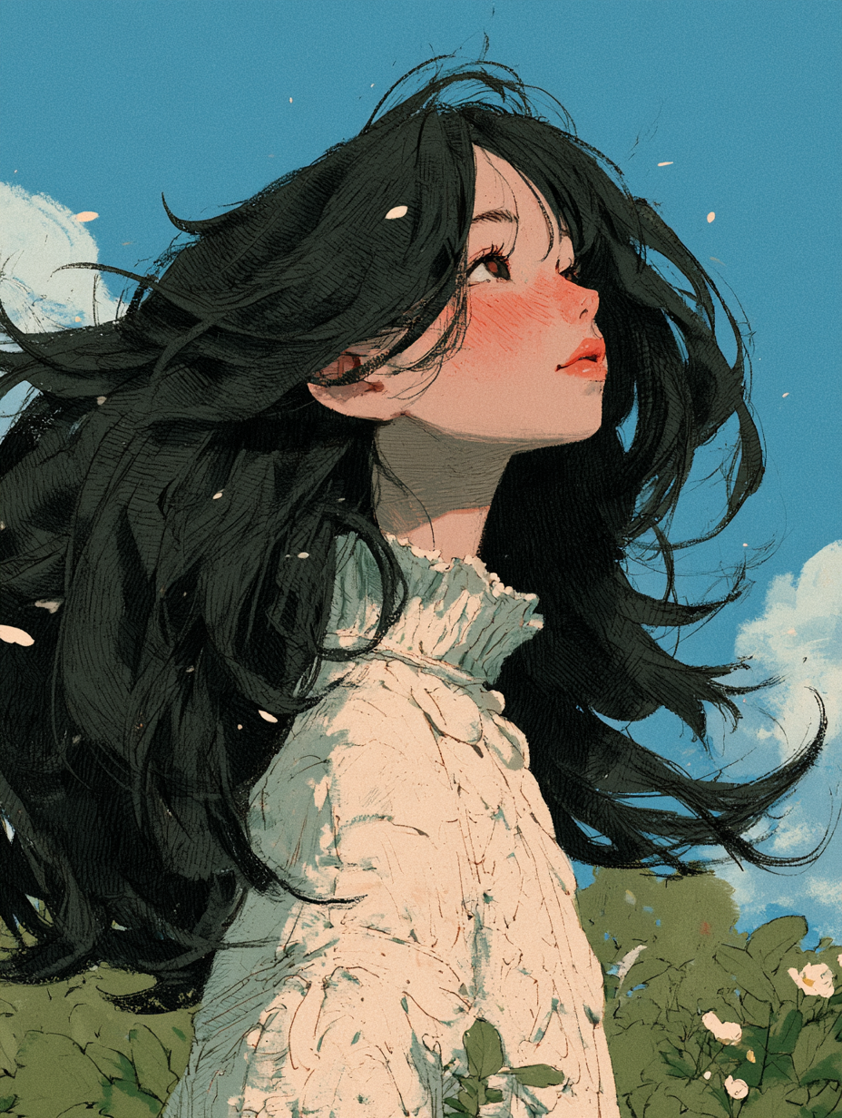 A beautiful anime girl with long flowing hair, delicate f... - alternate