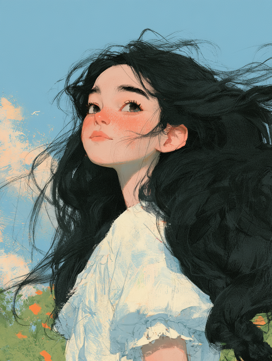 A beautiful anime girl with long flowing hair, delicate f... - alternate