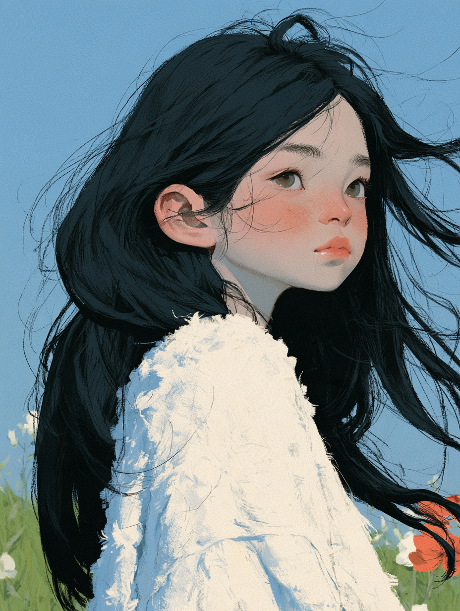 A beautiful anime girl with long flowing hair, delicate f... - alternate