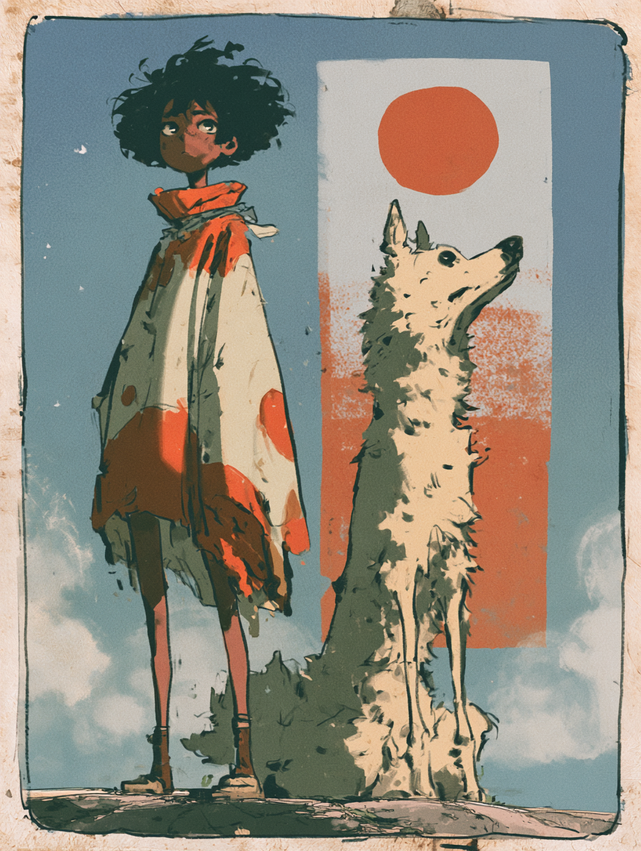 boy，dog and moon - alternate