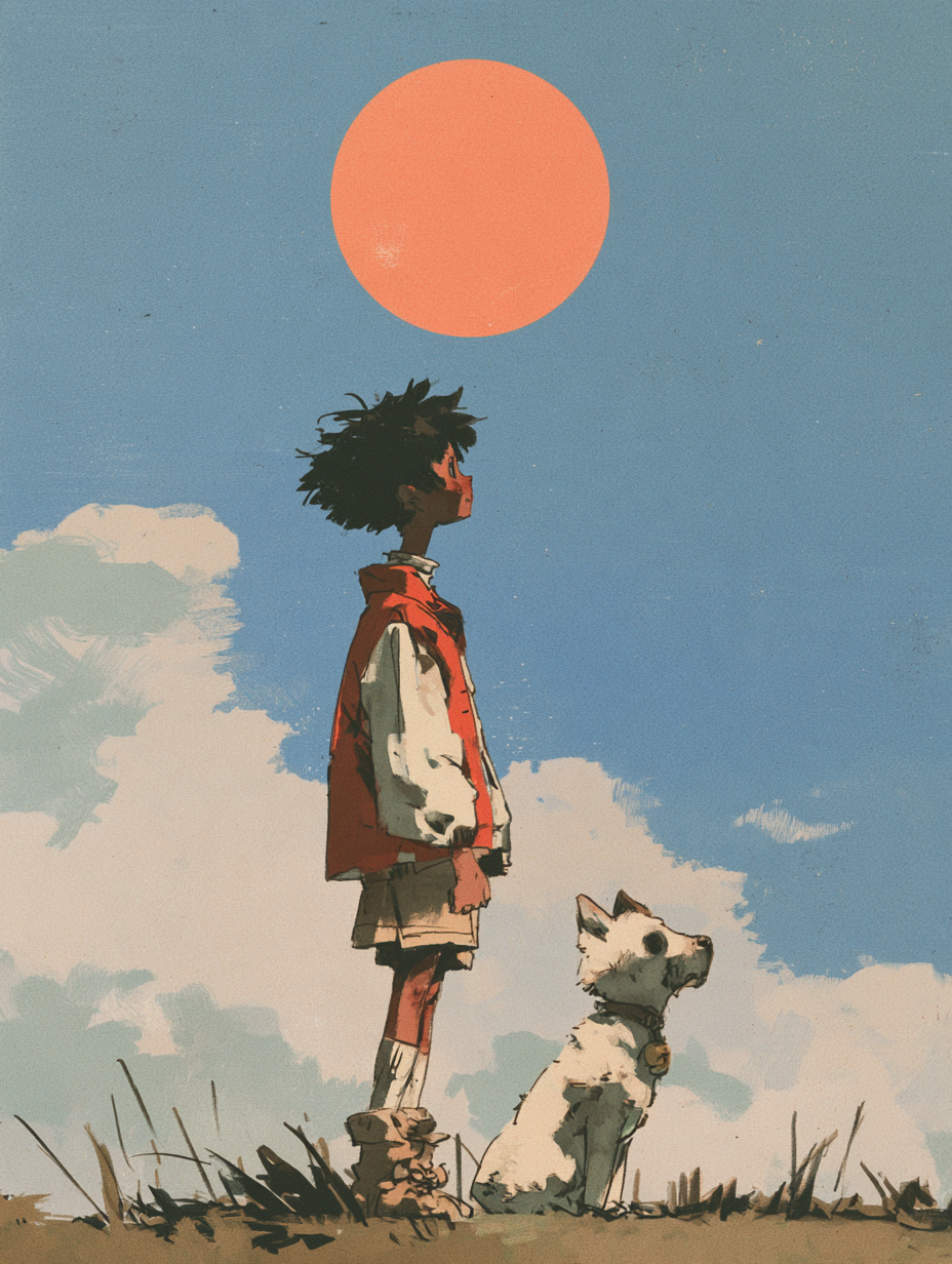 boy，dog and moon - alternate