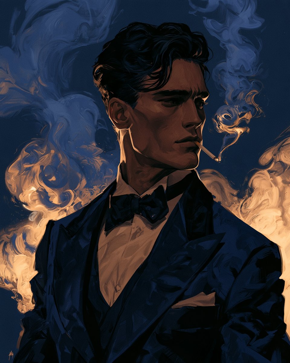 A Smoky Velvet Noir illustration of [Subject], where luxu...