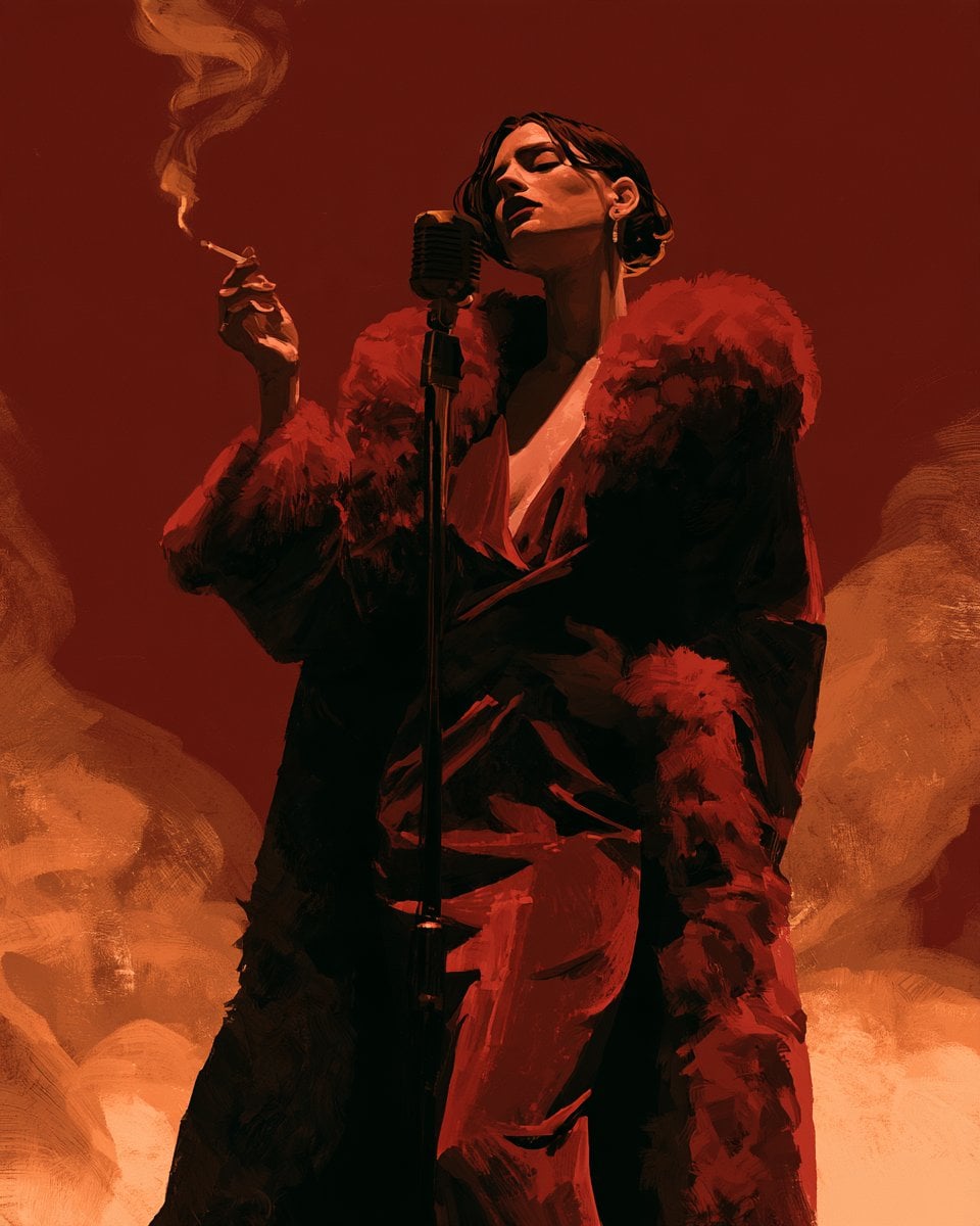A Smoky Velvet Noir illustration of [Subject], where luxu... - alternate
