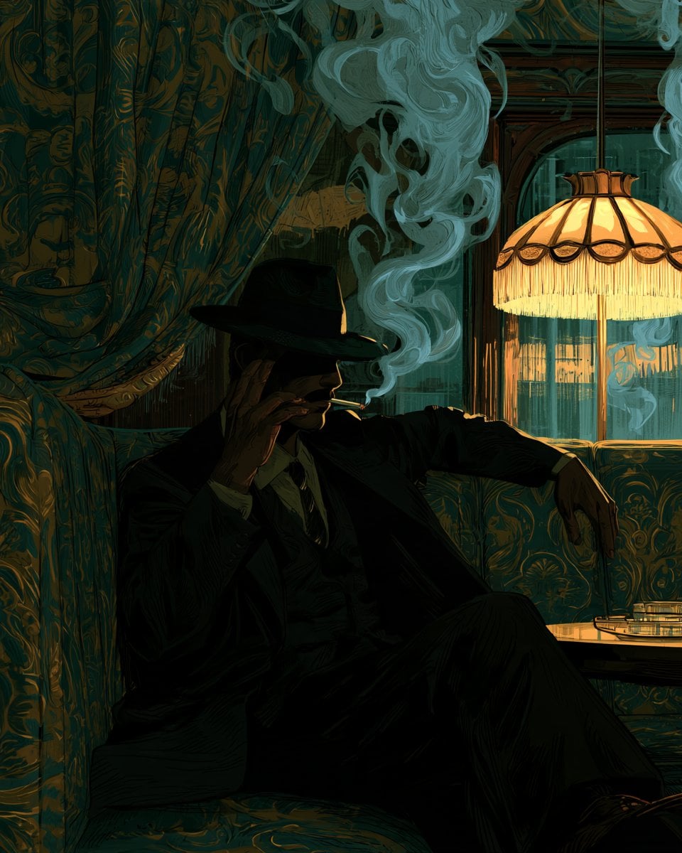 A Smoky Velvet Noir illustration of [Subject], where luxu... - alternate
