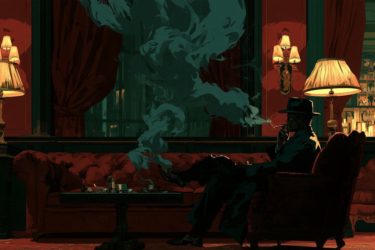 A Smoky Velvet Noir illustration of [Subject], where luxu... - alternate