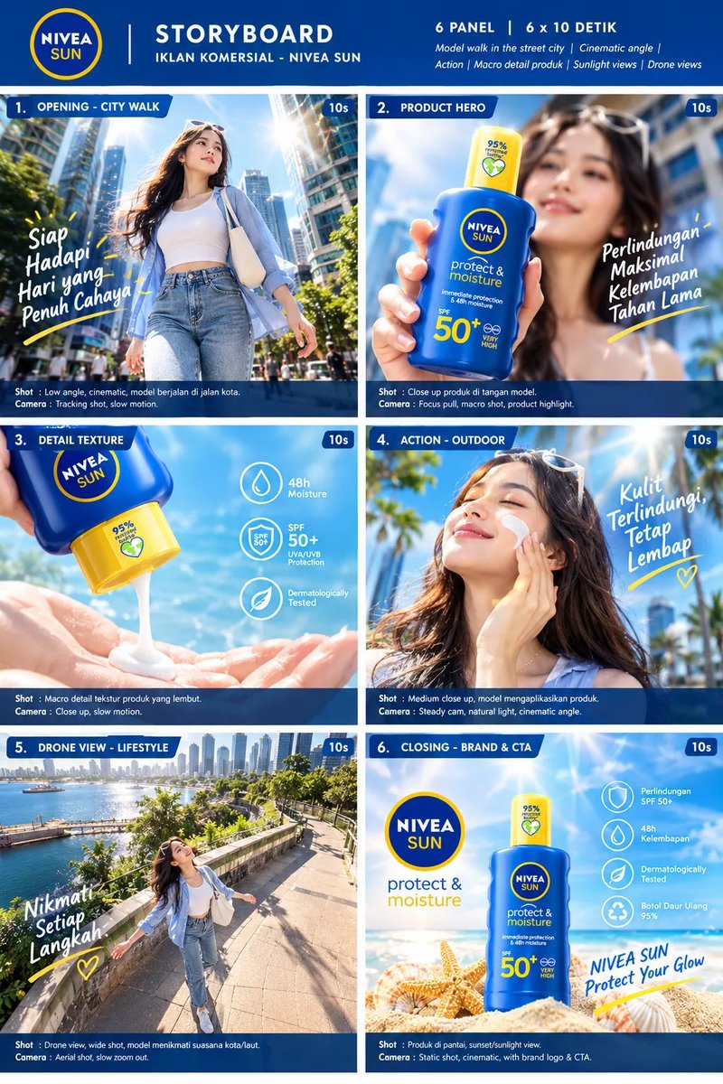 Create a premium 28-second photorealistic NIVEA SUN SPF 5...