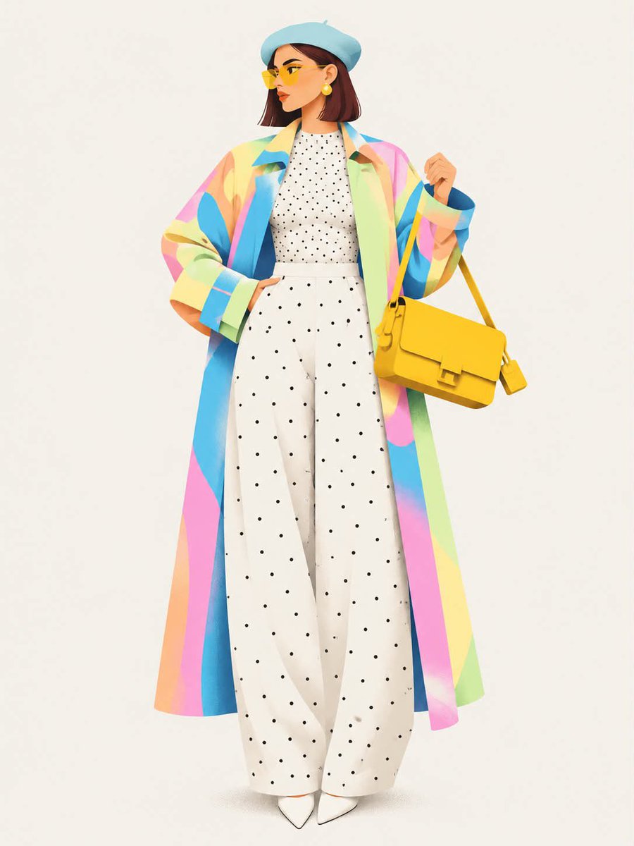 Create a high-end editorial fashion illustration of a sty...
