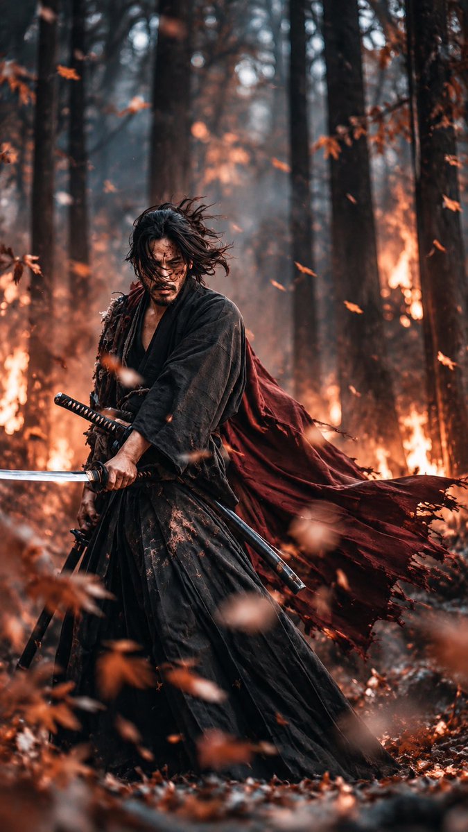 生成图片：Masterpiece of Japanese dark samurai cinema, ultra-p...