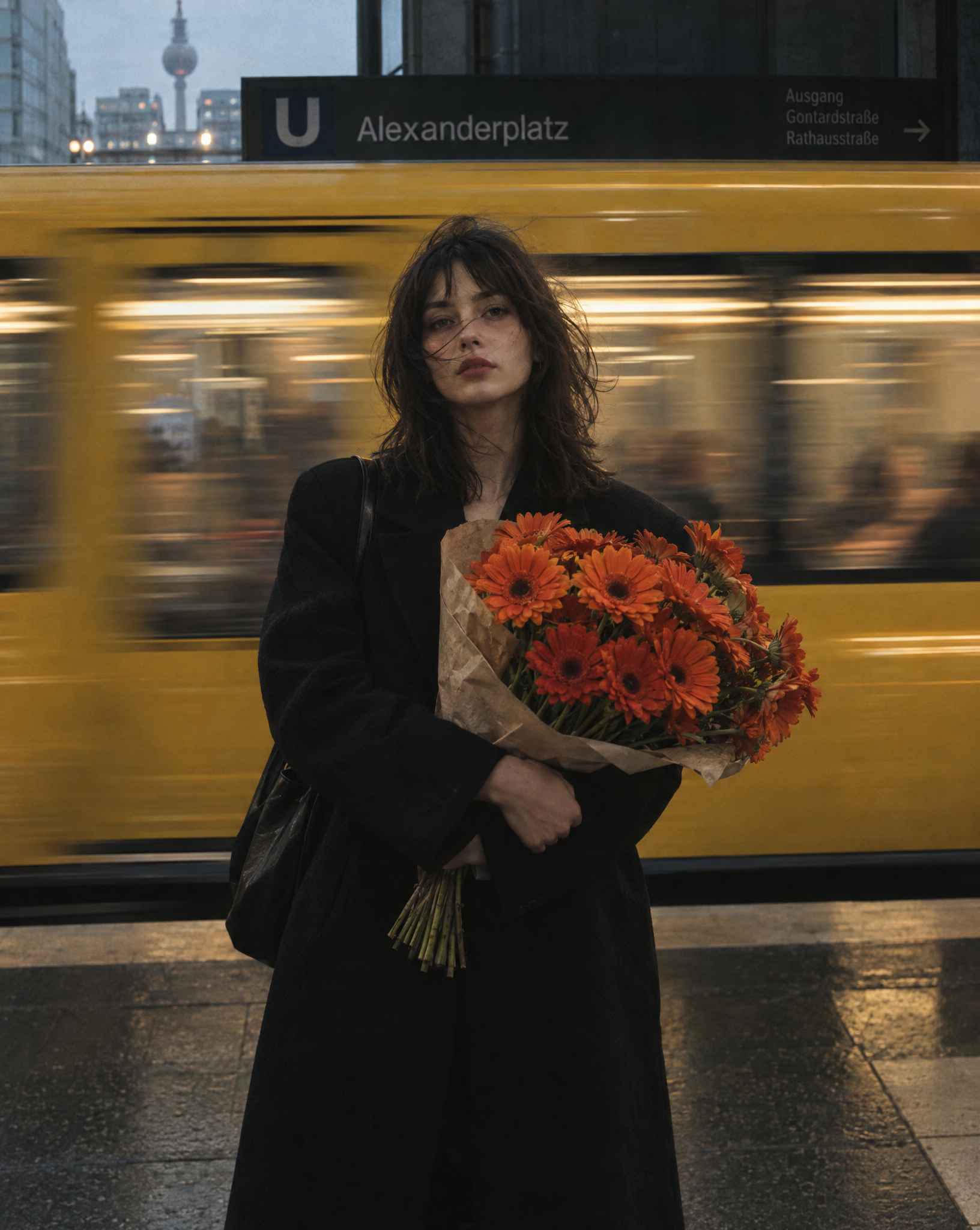 A cinematic photorealistic street photography image of a ...