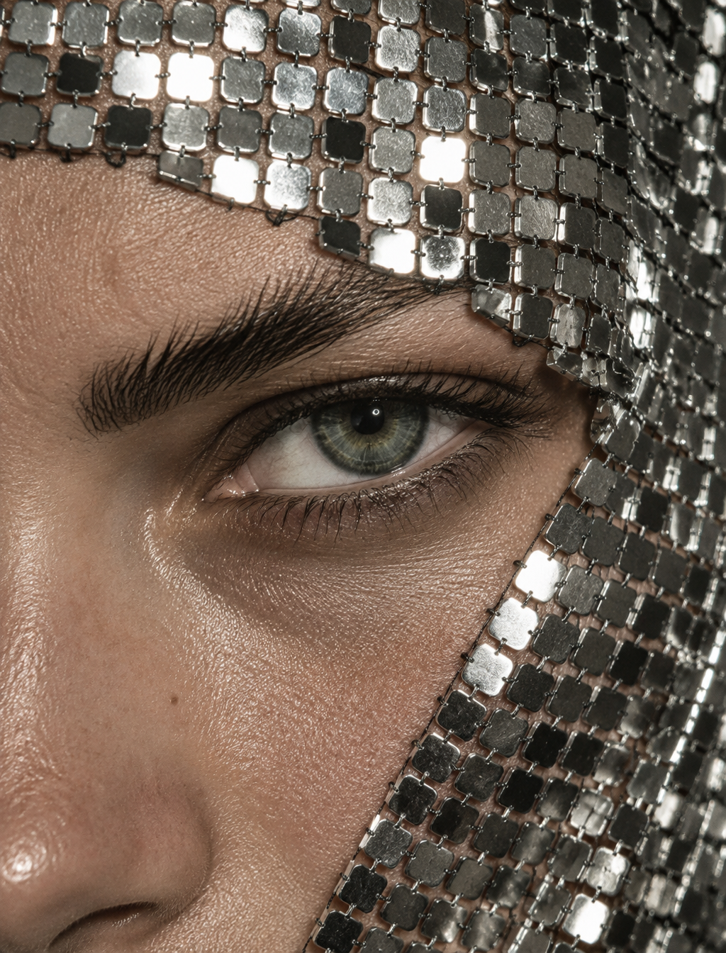 Extreme close-up portrait of a person's face partially ob...