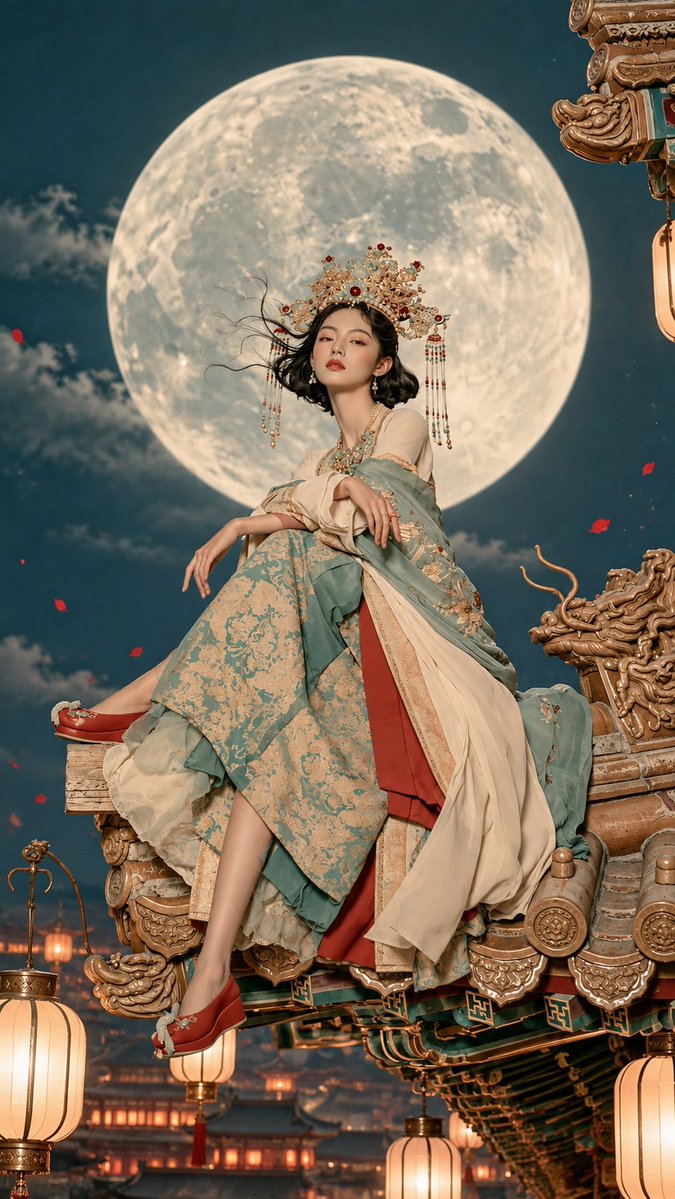 An ethereally beautiful young Chinese empress, seated gra...