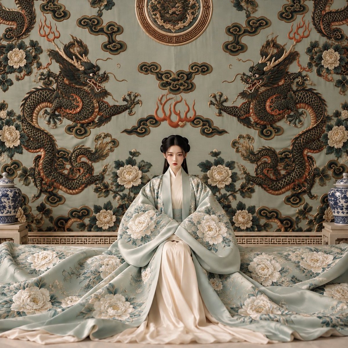 A masterful Chinese imperial portrait of a serene young n...