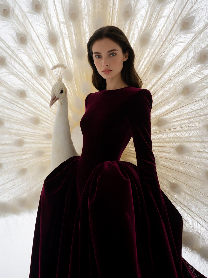 Ultra-photorealistic avant-garde fashion photograph. A be...