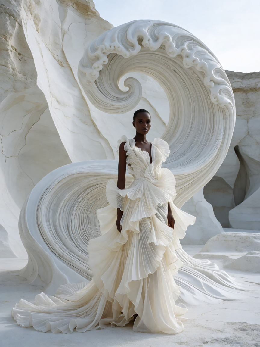 Ultra-photorealistic luxury haute couture editorial photo...