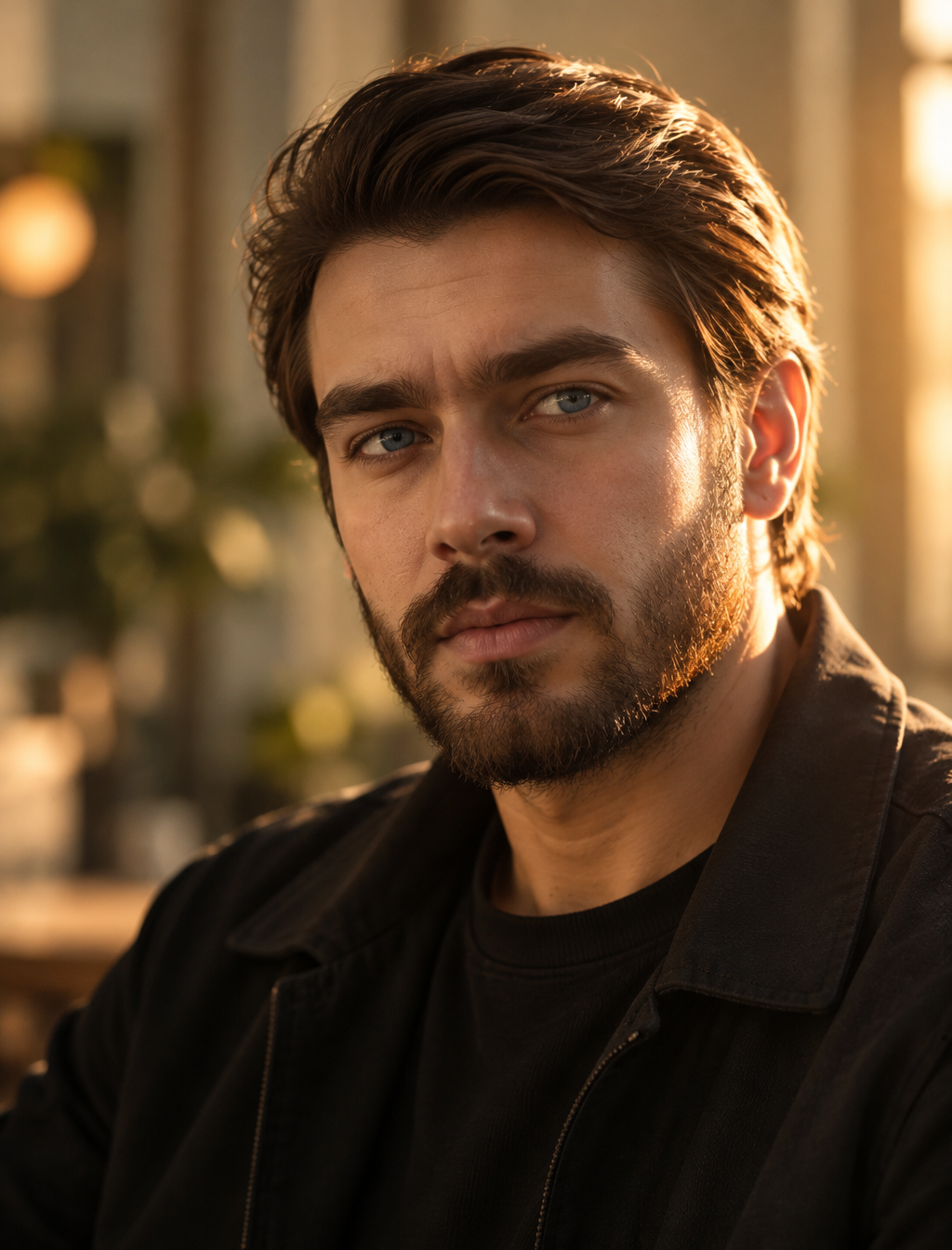 [UPLOAD YOUR IMAGE] A bearded man with swept-back medium-...