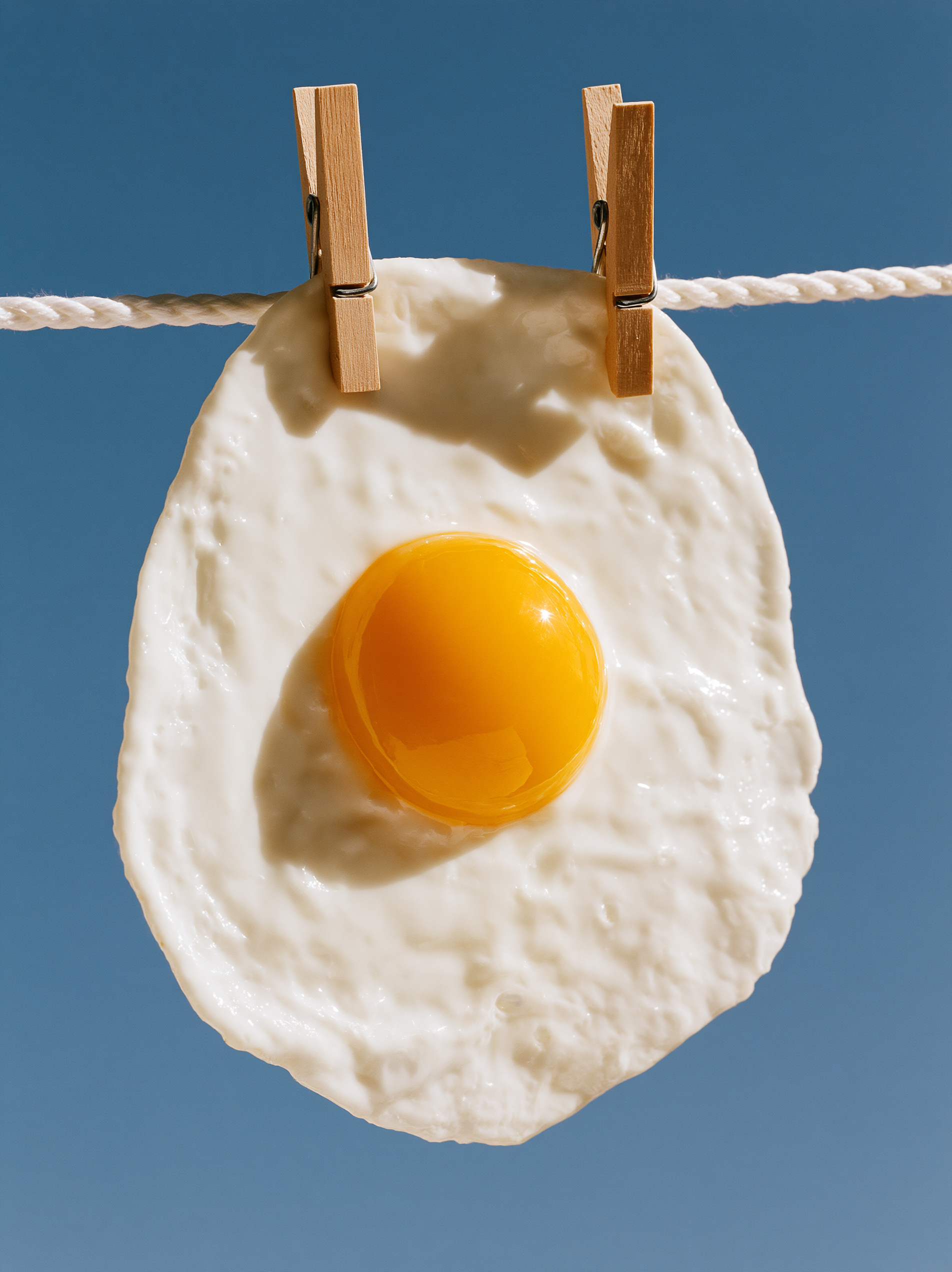 centrally composed shot of a single fried egg suspended o... - alternate