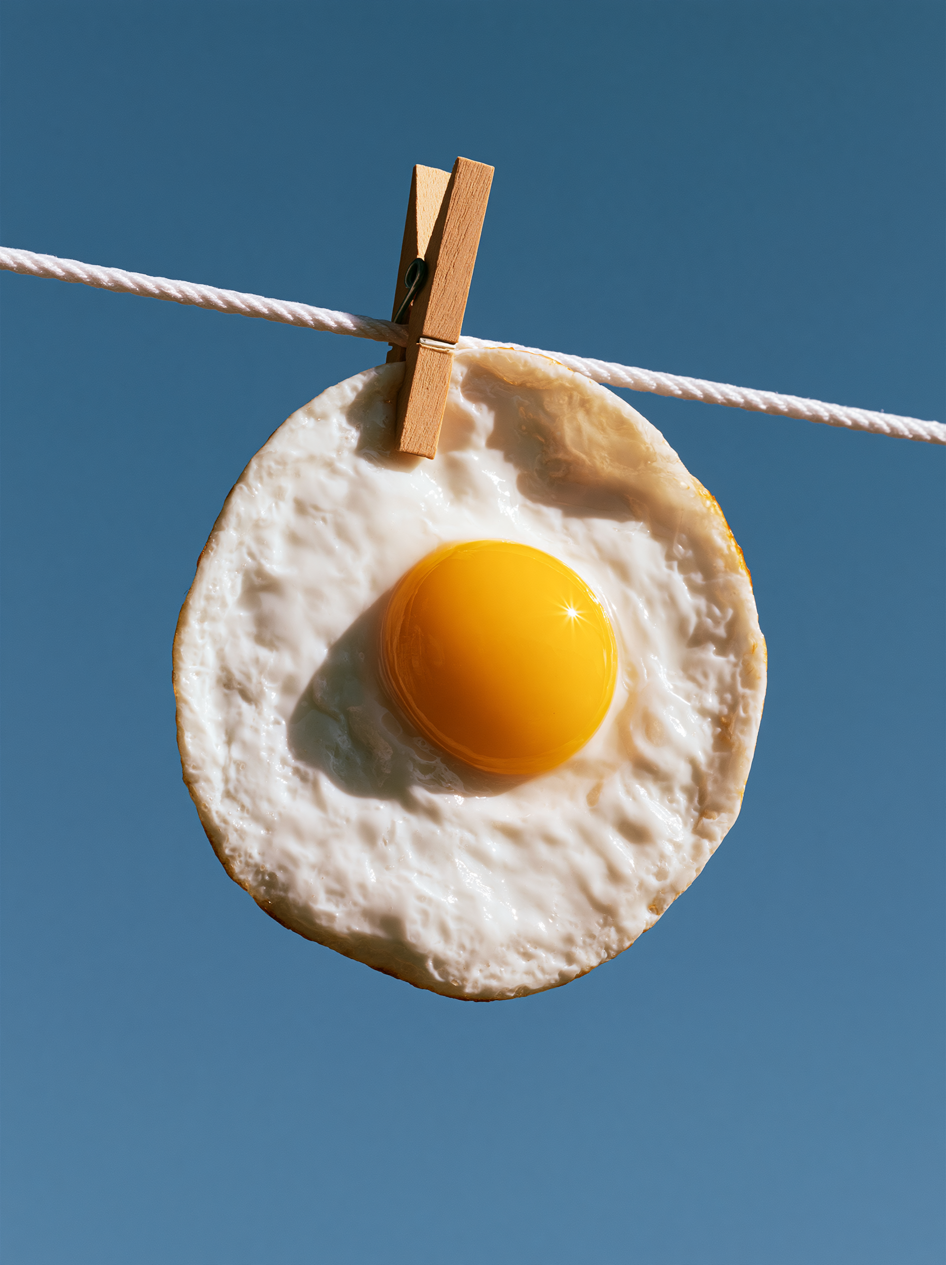 centrally composed shot of a single fried egg suspended o... - alternate