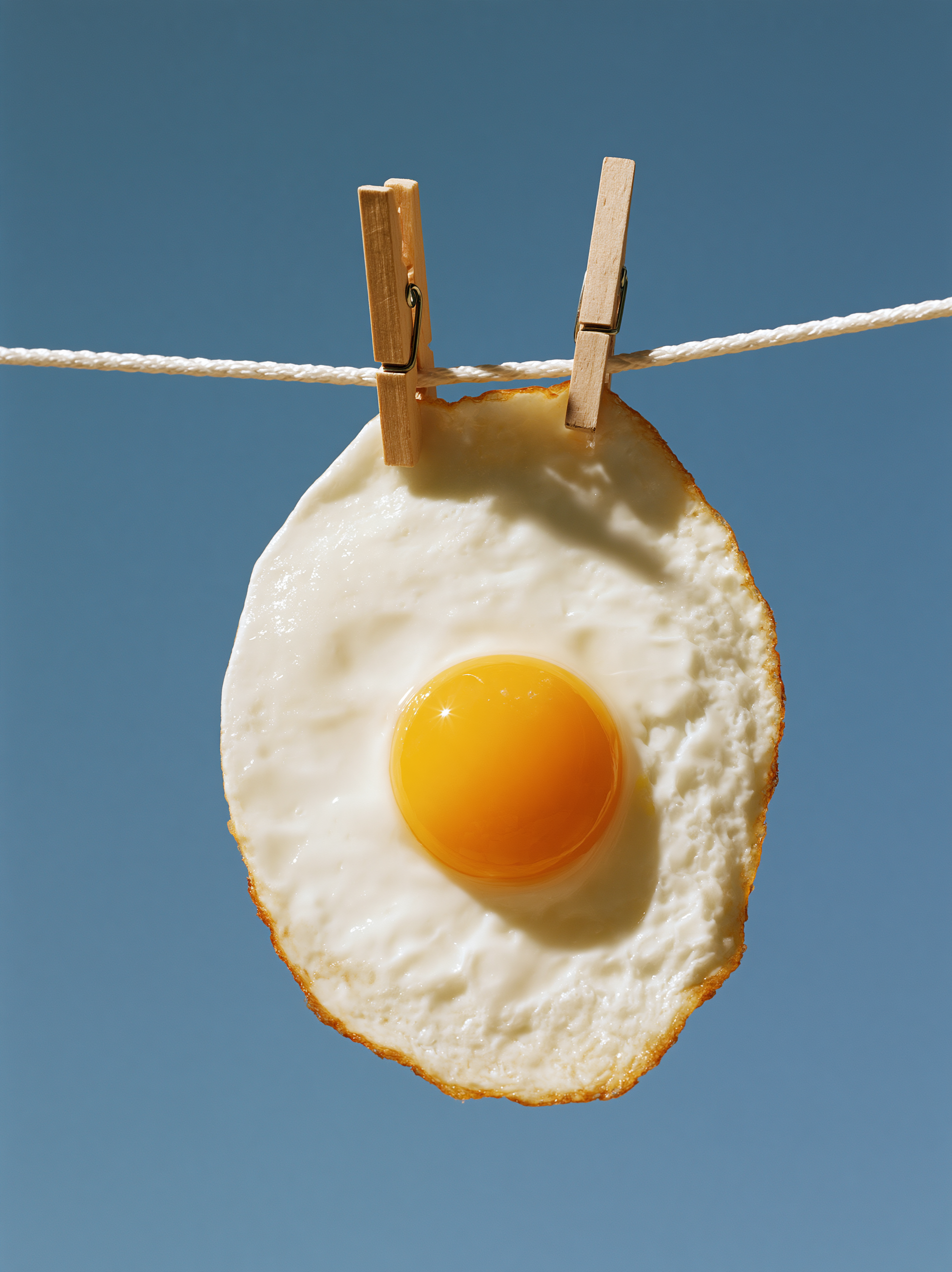 centrally composed shot of a single fried egg suspended o... - alternate