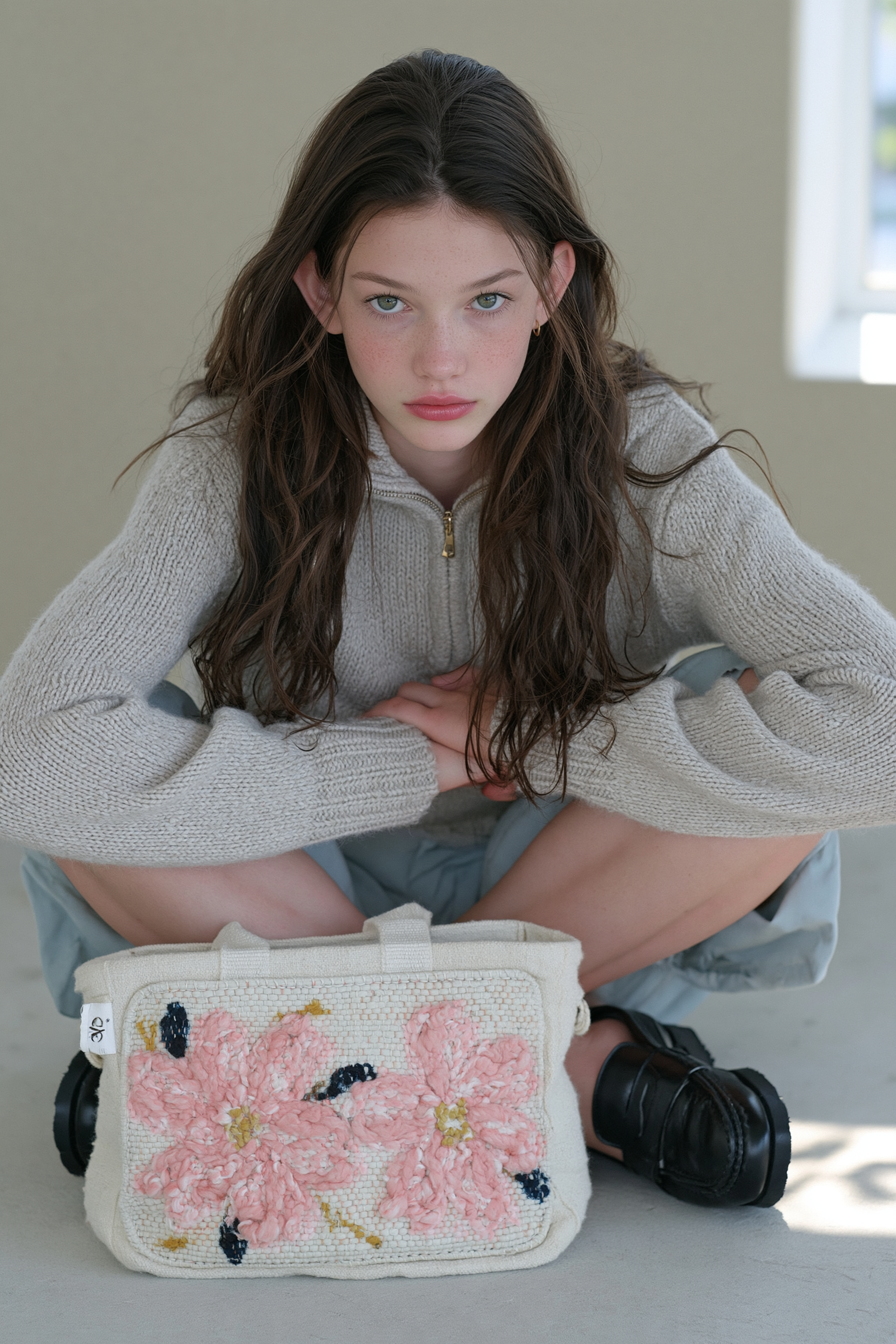 Photorealistic minimalist luxury fashion editorial, verti... - alternate
