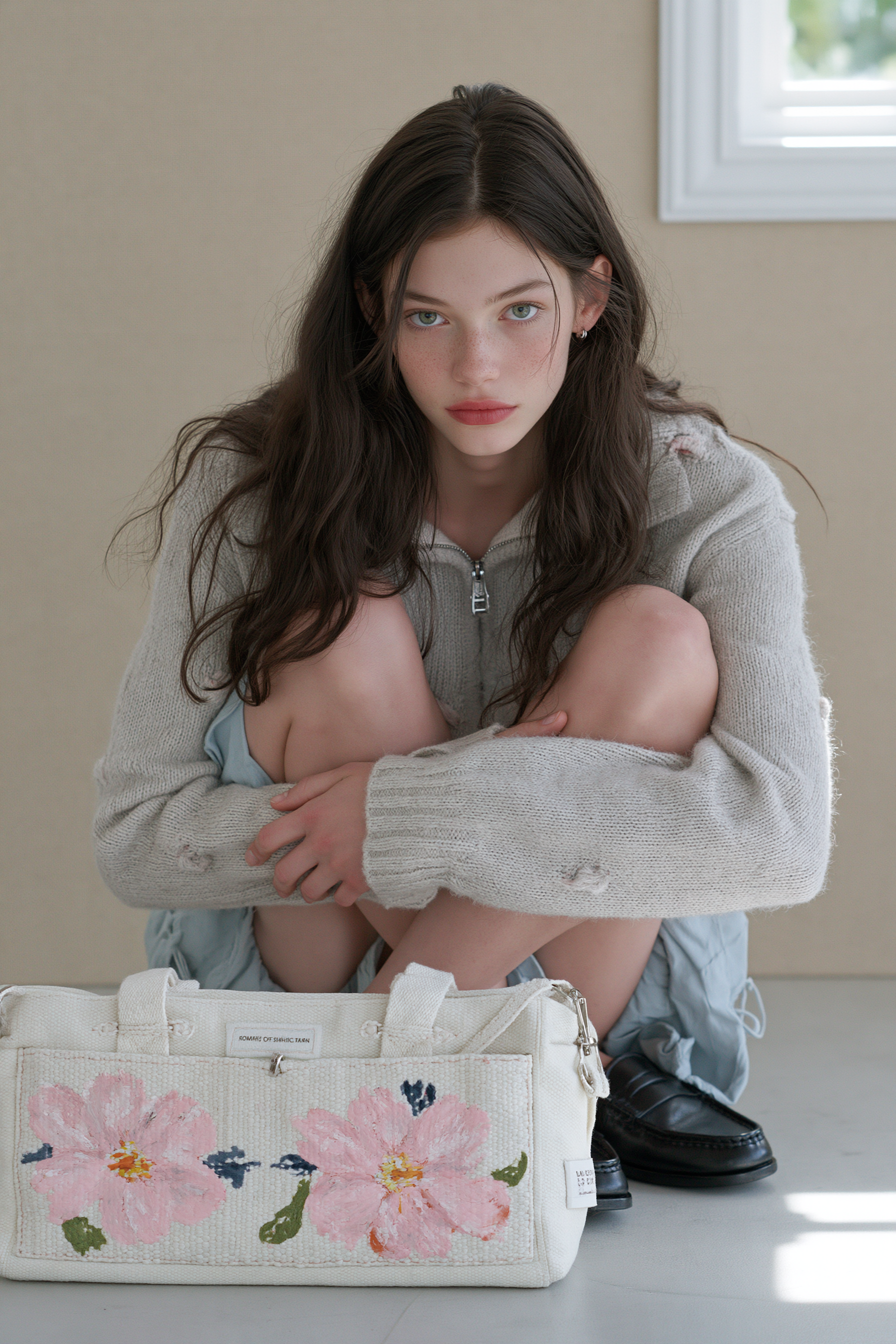 Photorealistic minimalist luxury fashion editorial, verti... - alternate