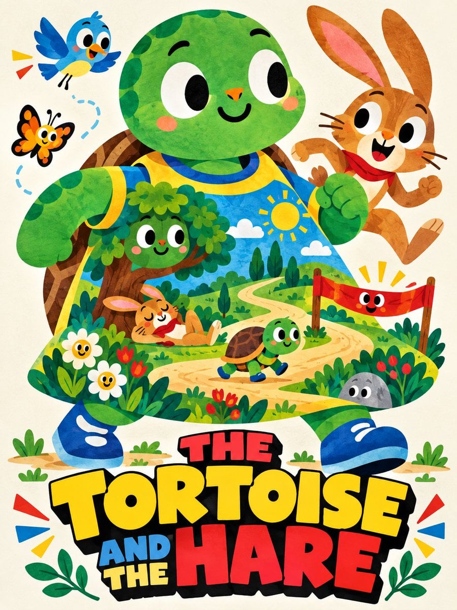 Create one finished illustrated children's story poster, ... - alternate