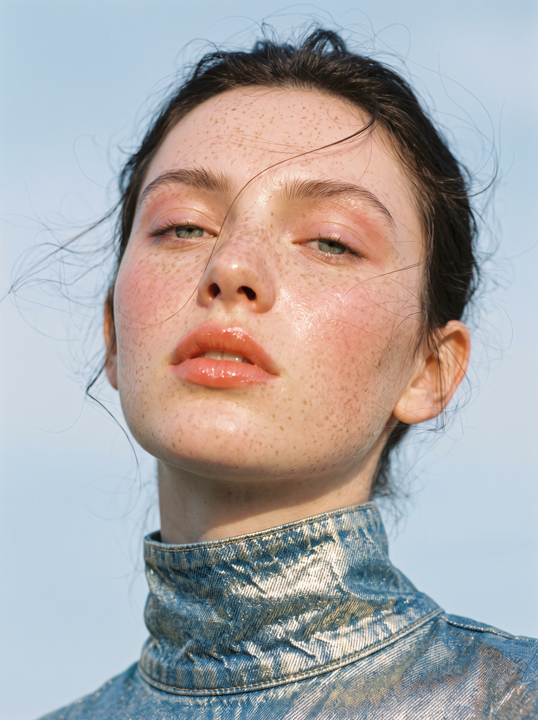 Ultra close-up high-fashion beauty editorial, shot on 35m...